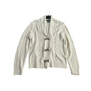 Ralph Lauren Cable Knit Shawl Collar Toggle Hook Cardigan Sweater XL Cream KL6-5